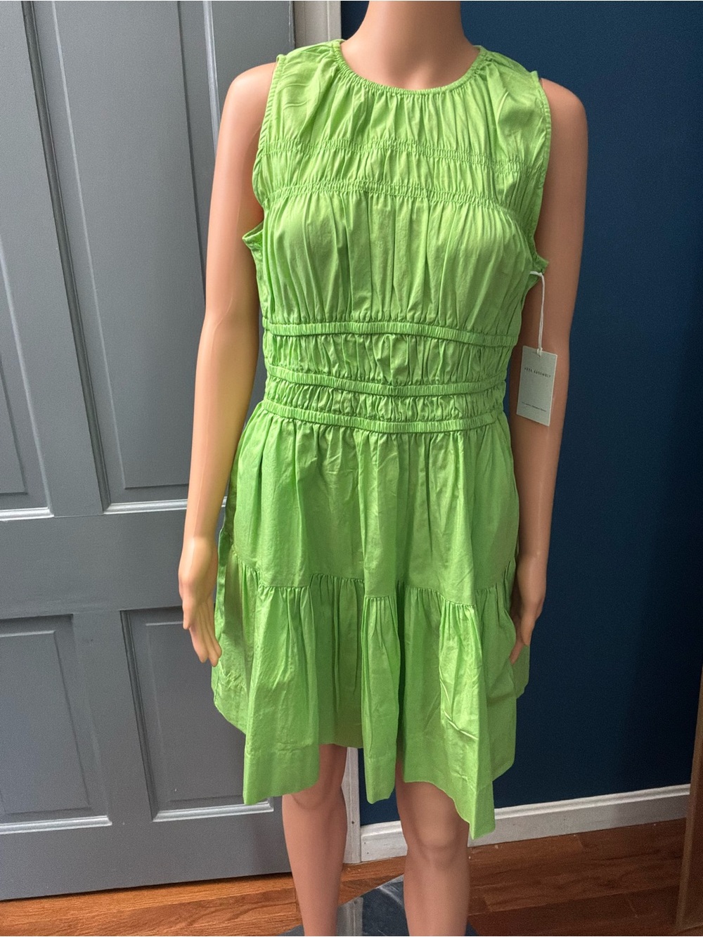 Sleeveless Bright Lime Green Smocked Waist Summer Dress